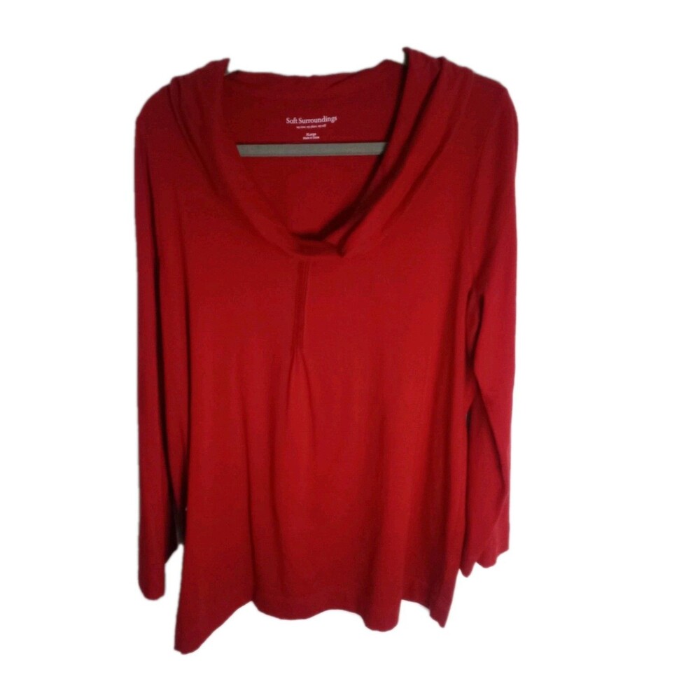 Soft Surroundings Women's XL Red Top Pleated Back Roll Tab Sleeves